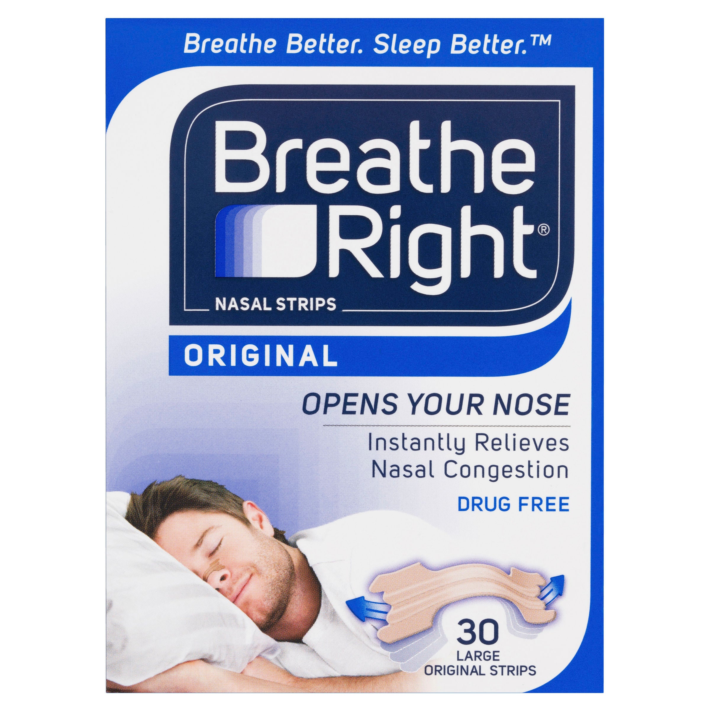 Breathe Right Original Nasal Congestion Stop Snoring Strips Large Size 30s