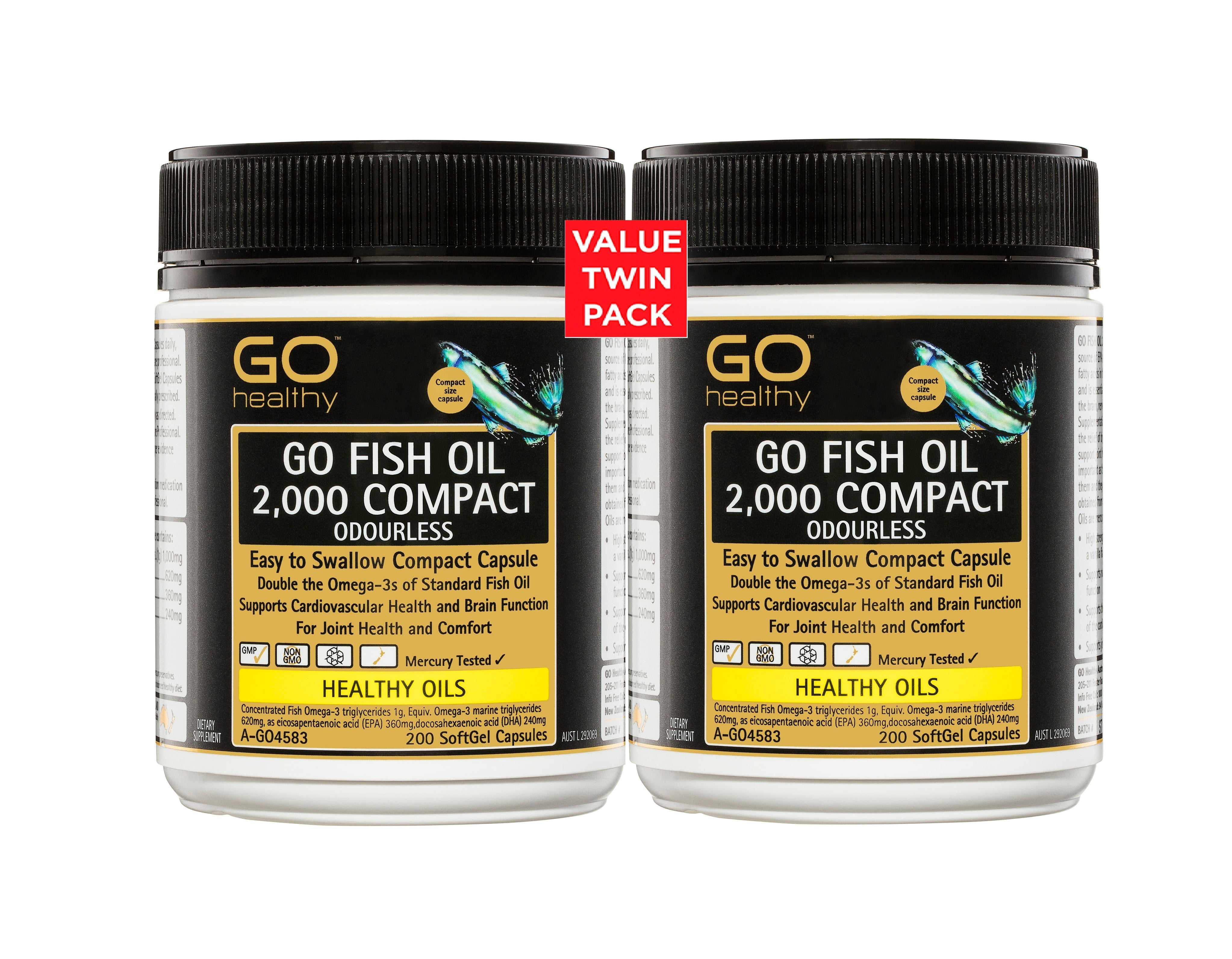 Go Healthy Fish Oil 2000mg Odourless 200 Capsules TWIN PACK