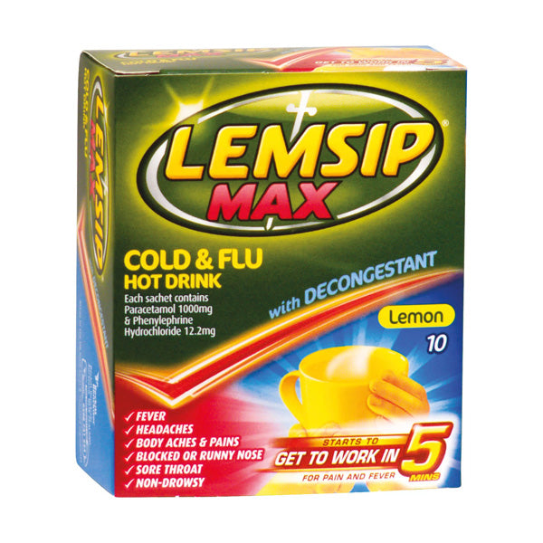 Lemsip Max Cold & Flu with Decongestant Lemon - 10 Sachets