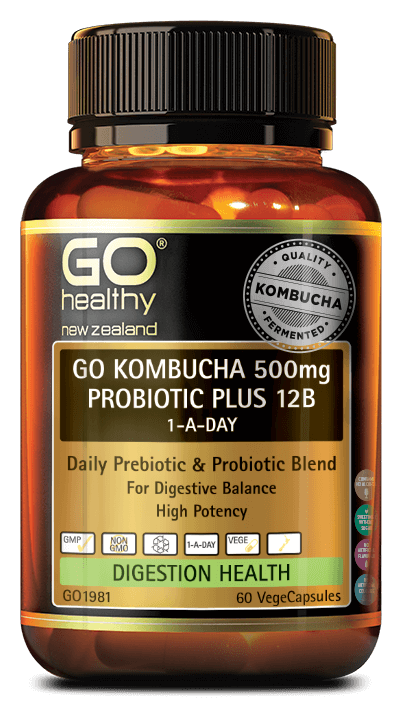 Go Kombucha 500mg probiotic Plus 12B 1-a-day 60 Capsules